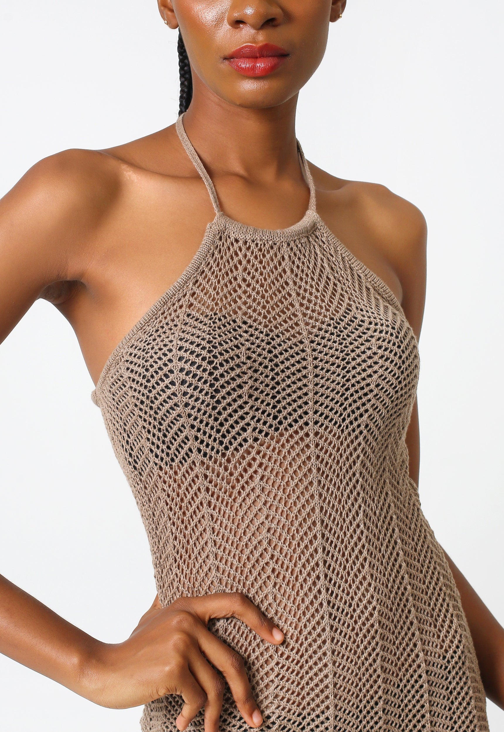 Halter neck knit mini dress