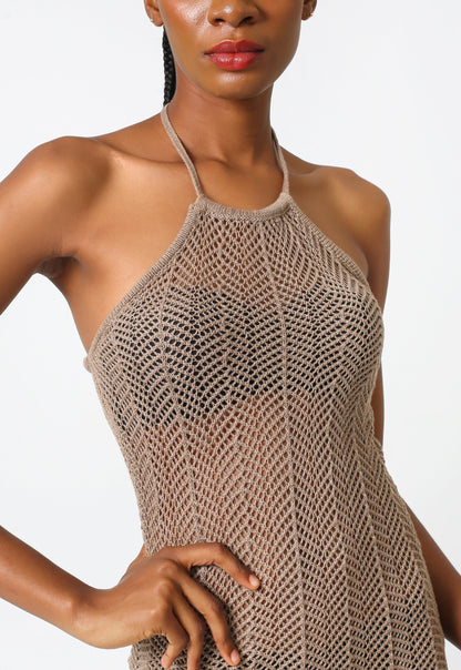 Halter neck knit mini dress