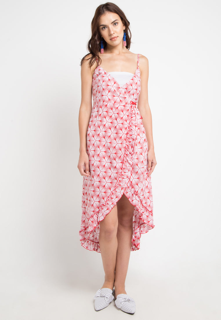 Sleeveless wrap midi dress with tie on the side