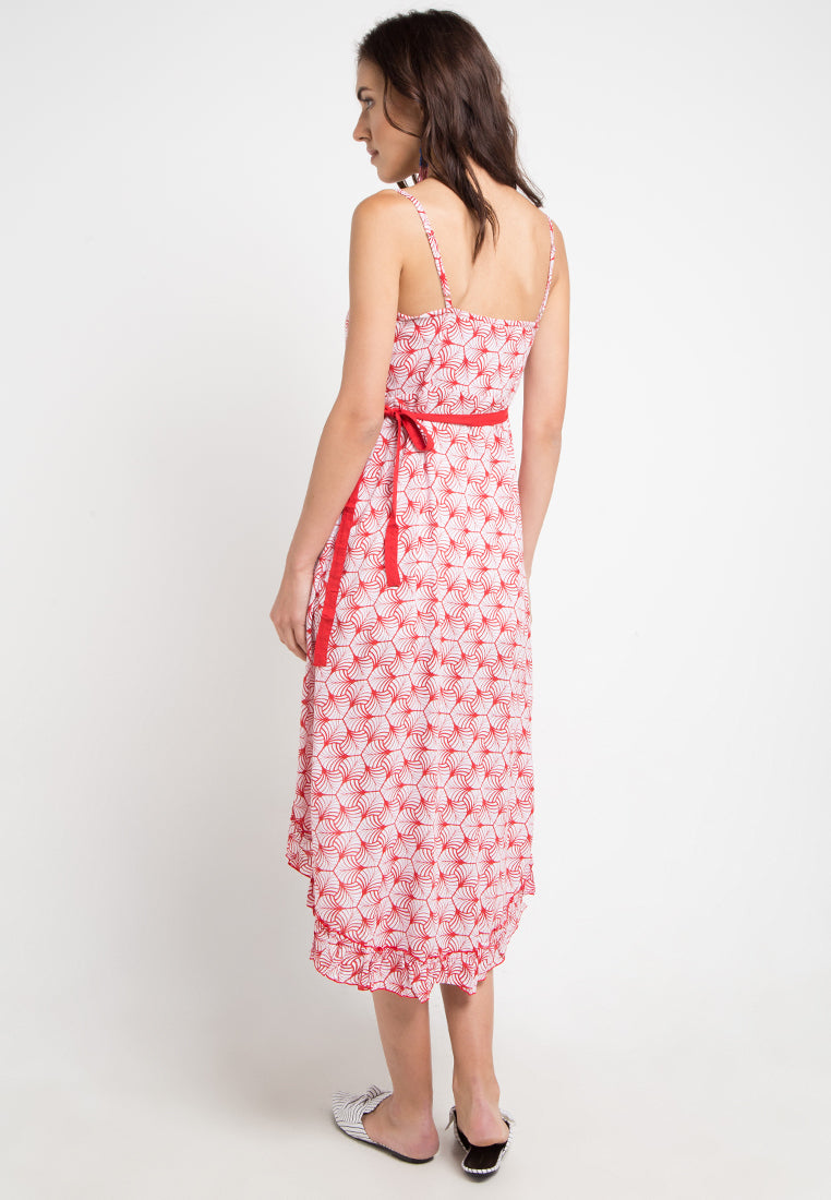 Sleeveless wrap midi dress with tie on the side